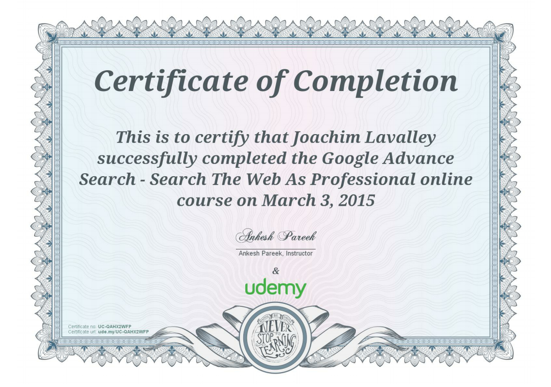 Udemy Certificates Joachim LaValley